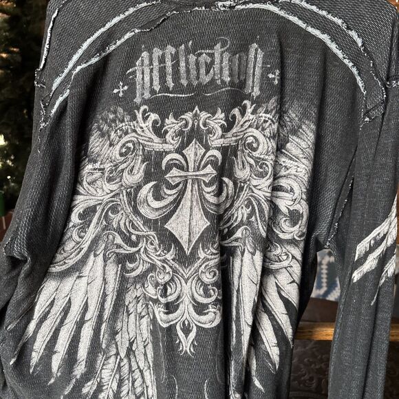 VINTAGE MENS AFFLICTION THERMAL LONGSLEEVE REVERSIBLE DISTRESSED FIGHTER XL/XXL - Picture 9 of 9